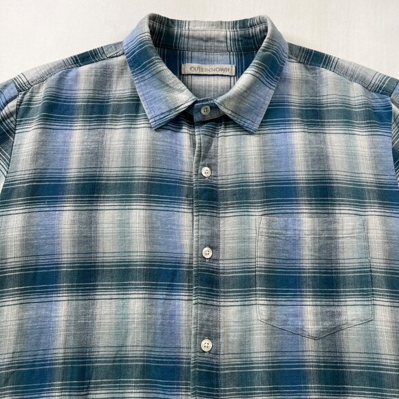 Outerknown Highline Shirt Cotton & Linen Blend Blue Plaid Size Large - Picture 3 of 10